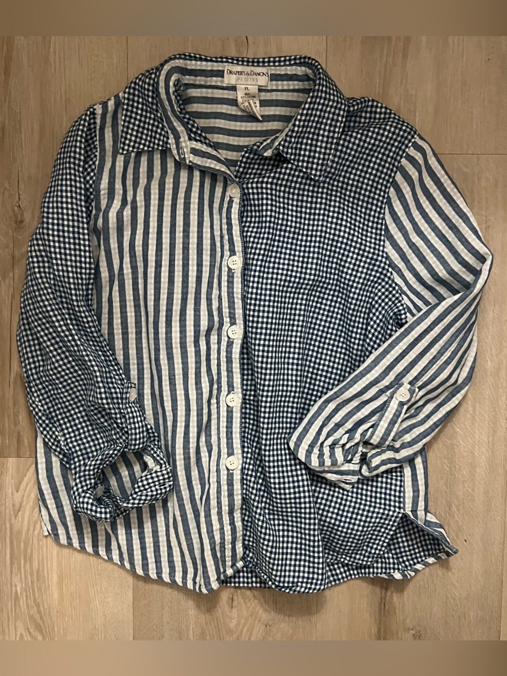 Striped and Gingham Reversible Men's Button-Up Shirt - Blue/White